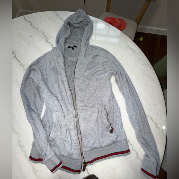 Gucci Gray Zip Up Sweater with Sporty Trim - Picture 2 of 4
